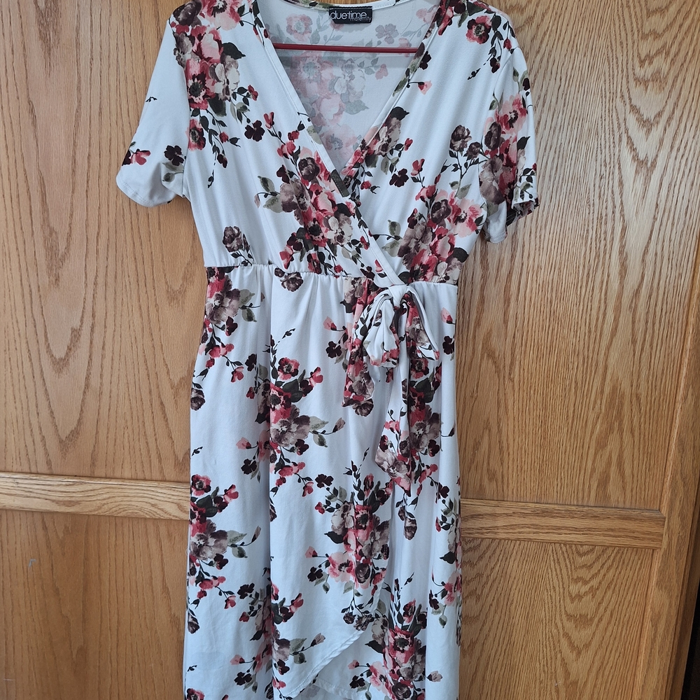 White and Pink Floral High Low Dress